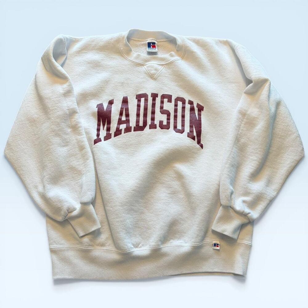 Vintage Russell Athletic Sweatshirt Mens Large White Madison Fleece USA 90s